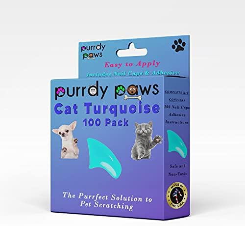 Purrdy Paws 100 Pack capace de unghii moi pentru gheare de pisică turcoaz mare