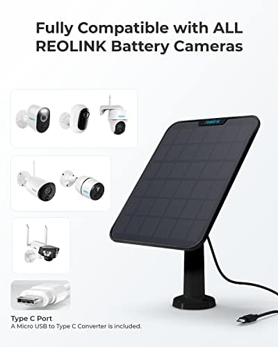 Panou Solar Reolink 6w Negru, sursă de alimentare solară Non-Stop pentru toate camerele cu baterie Wireless în aer liber, Trackmix,