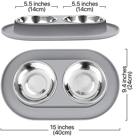 Stație de hrănire Flexzion Double Dog Bowl, bază din silicon antiderapantă cu buze ridicate rezistente la scurgeri și două