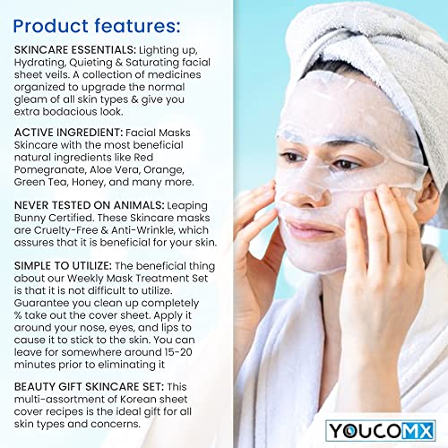YoucomX Facial Sheet Mask10 Combo / mască Săptămânală Set de tratament pentru Anti-îmbătrânire, hidratare, strălucire și hidratare / fără cruzime / îngrijirea pielii coreene pentru toate tipurile de piele