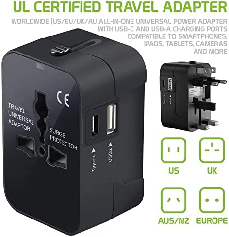 Travel USB Plus International Power Adapter Compatibil cu Samsung SM-T210 pentru puterea la nivel mondial pentru 3 dispozitive