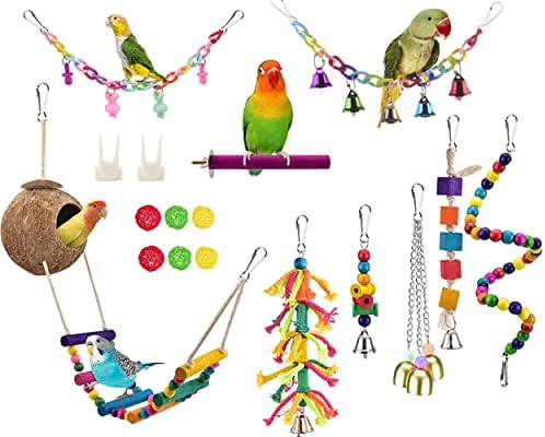 Parakeet Cockatiel Bird Swings Jucării, păsări de păsări cu cușcă pentru păsări Hamac Hamock Assiant cu scară atârnată Bell