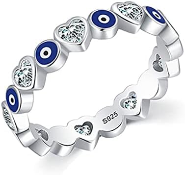 Kifuteng Evil Eye Ring, 925 Sterling Silver Zirconia Heart Blue Evil Eye Ring Band pentru femei Fete Lucky Statement Bijuterii Cadouri Dimensiune 5-10