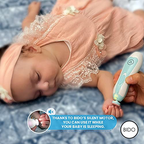 Bido Baby Nail Trimmer File Electric-Safe Baby Nail Clippers, Kit de manichiură pentru nou-născuți și copii, 12 capete de șlefuit și lumină LED, roz sau albastru