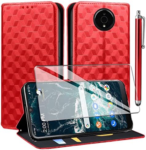 pentru carcasa Nokia C200, pentru carcasa portofel Nokia C200 cu Protector de ecran din sticlă călită cu suport pentru Card Kickstand Magnetic, Carcasă Flip din piele PU pentru Nokia C200 N151DL