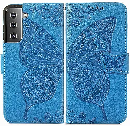 Meupzzk portofel caz pentru Samsung Galaxy S21, relief fluture floare Premium PU piele [Folio Flip] [Kickstand] [sloturi pentru