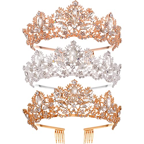 Zeayea 3 Pack cristal Tiara Coroane, strasuri regina coroana pentru mireasa Femei fete, argint aur printesa Headbands cu pieptene,