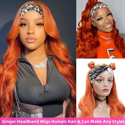 Ginger Body Wave peruci cu bandă de păr uman pentru Femei negre 150% densitate Peruci de păr virgine braziliene peruci cu bandă portocalie peruci fără perucă din față din Dantelă Perucă făcută de mașină