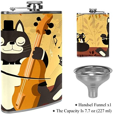 Hip Flask pentru lichior din oțel inoxidabil Leakproof cu pâlnie 7.7 oz capac din piele mare cadou idee Flask-Muzica Funny