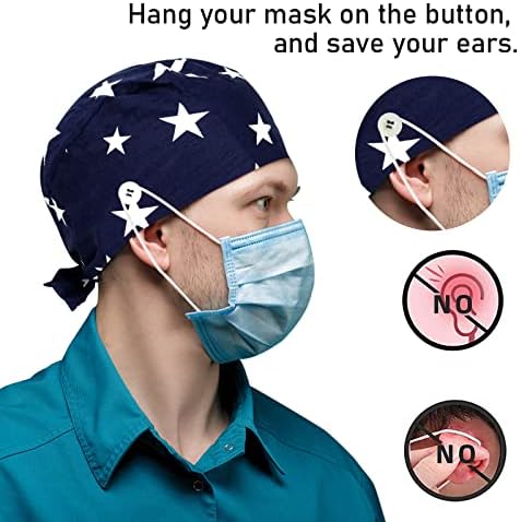 Fanadith Scrub Caps Femei, șapcă de scrub cu butoane și bandă de transpirație, capace chirurgicale pentru femei, asistente
