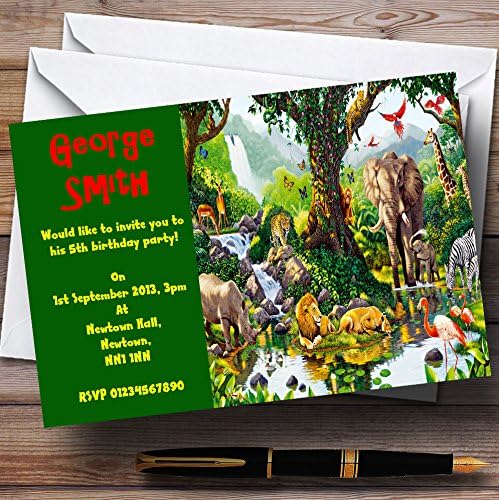 Card Zoo Green Jungle Animals Personalizate pentru copii Invitații pentru petrecere pentru copii