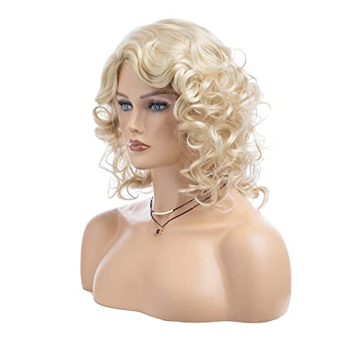 Sallcks scurt cret Blonda peruca pentru femei moale sintetice rezistente la căldură petrecere costume Halloween peruci
