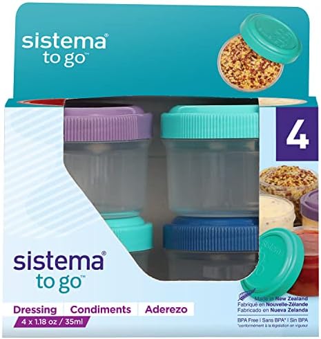 Sistema 4-bucata salata Dressing și condimente containere cu capace pentru masa de prânz, mașină de spălat vase în condiții