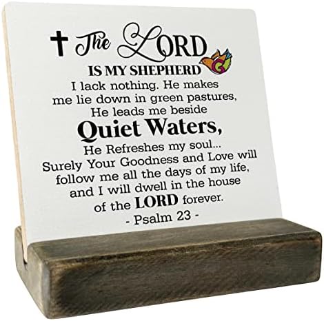 Citat creștin cadou din placă din lemn, Psalmul 23- Domnul este păstorul meu, placă cu suport de lemn, semn de lemn semnificativ
