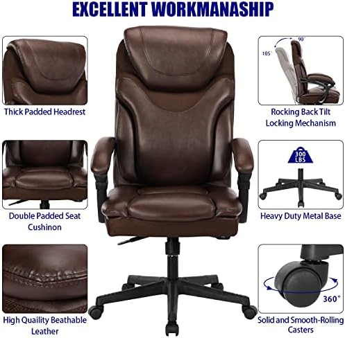 Scaun de birou ergonomic Kcream, scaun de calculator Pu pivotant scaun de sarcină din piele