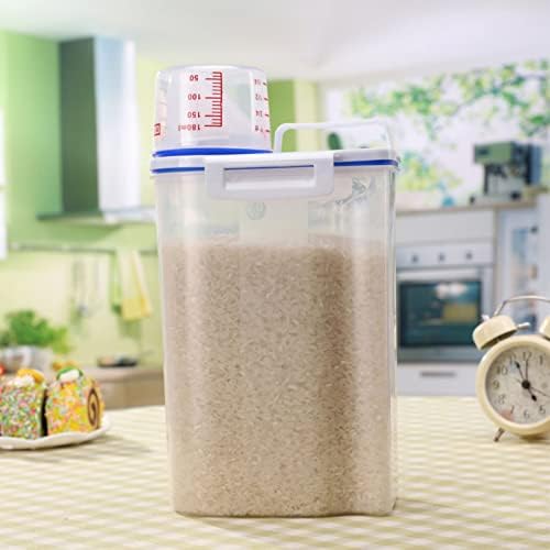 Recipient de orez BORDSTRACT, dozator de containere pentru cereale cu capacitate de 2 kg, recipient portabil de depozitare a alimentelor etanș din plastic PP de calitate alimentară cu cană de măsurare pentru depozitarea cerealelor, cerealelor