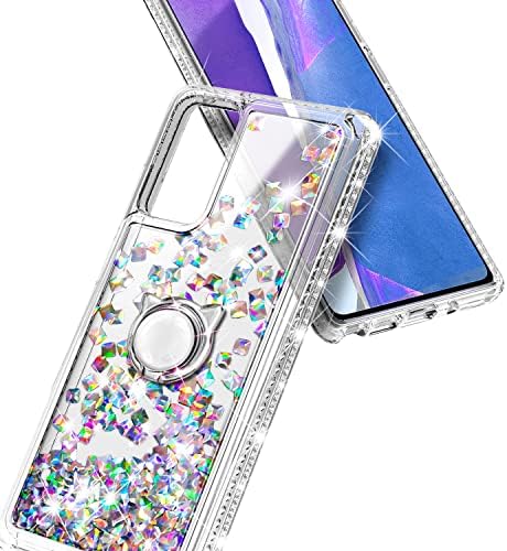 NZND compatibil cu carcasă Samsung Galaxy A13 4G/5G cu protector de ecran de sticlă temperat, suport pentru inel/curea de încheietură, glitter lichid cu cascadă plutitoare fete drăguțe