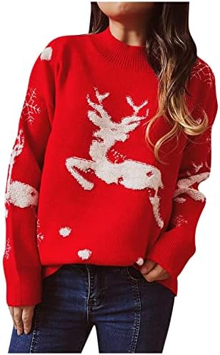 Pulovere urâte de Crăciun pentru femei pulover supradimensionat de Crăciun fericit cu mânecă lungă Crewneck Kintwear topuri
