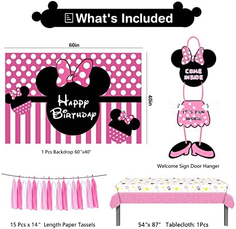 Naiwoxi Minnie Birthday Party Supplies - Minnie tema Mouse Birthday Decorations fetele includ Banner, baloane arc, fundal,