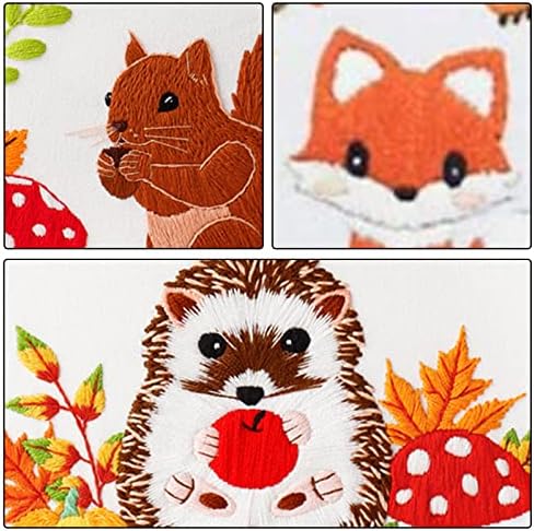 Louise Maelys 3 Set Set de broderii pentru animale pentru începători cu modelul de vulpe de hedgehog veveriță de toamnă, adulți
