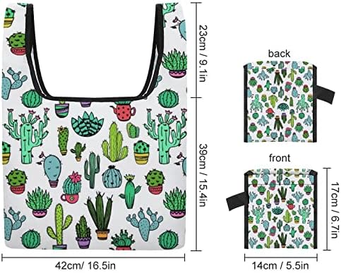 Model de cactus colorat pungi de cumpărături pliabile reutilizabile pentru alimente pentru alimente pliabile în pungă atașată