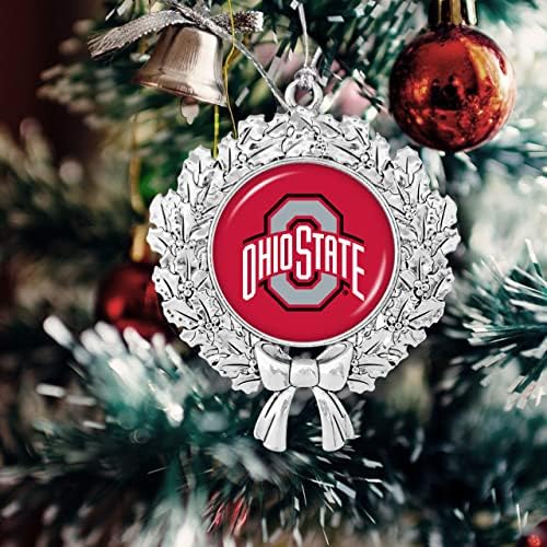 De la Heart Enterprises Ohio State Buckeyes coroană de flori cu logo-ul echipei argint metal Crăciun Ornament cadou copac decorare OSU