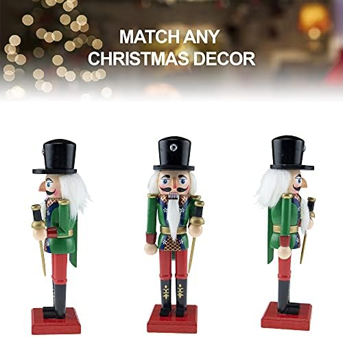 Creații inteligente Green Gentleman de 8 inci Nutcracker tradițional din lemn, decor festiv de Crăciun pentru rafturi și mese