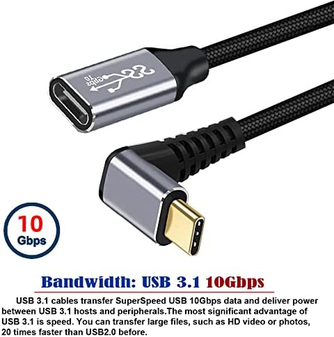 NFHK în sus în jos USB-C USB 3.1 Tip C Masculin la Femeie Cablu de date de extensie 10 Gbps 100W cu mânecă pentru laptop 50cm