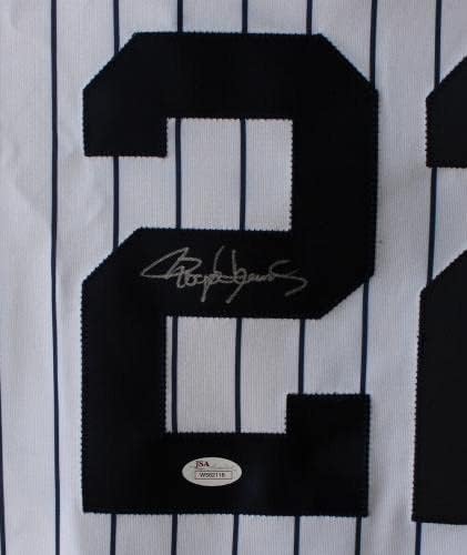 Roger Clemens a semnat New York Yankees Majestic White L Jersey JSA 20495 - Tricouri autografate MLB