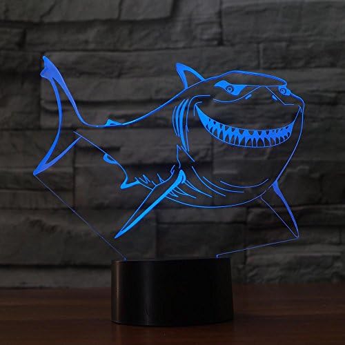 Jinnwell 3d Shark Fish Fish Lumina Lumină Lumină Lumină Lumina de noapte 7 Schimbarea culorilor tactil comutator tabel de birou Lămpi de decorare acrilic ABS ABS BASE USB Cablu jucărie