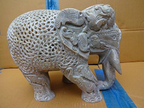 Figuri de elefant cu piatră de săpun sculptată Trunchi Statuile Rock Collectible 8x12 inch