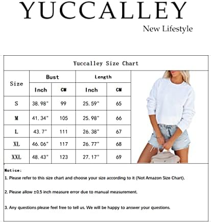 Panoul Yuccalley pentru femei cu mânecă lungă Casual Casual Echipaj de Găpturi de bază Blaturi de bază