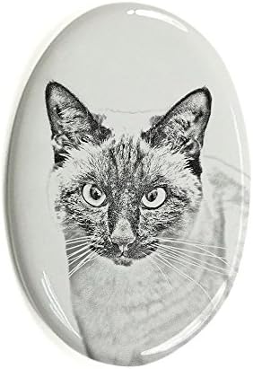 Art Dog Ltd. Piatra funerară Siameză, ovală din plăci ceramice cu imaginea unei pisici