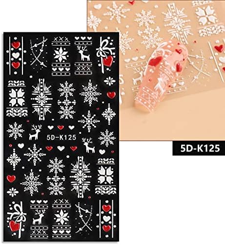 5D Stickers de unghii de zăpadă de zăpadă Crăciun Moș Crăciun claus decalaje de unghii, iarnă alb -zăpadă de zăpadă elk model