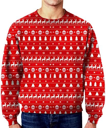 Dsodan Men Ugly Christmas Pullover cu mânecă lungă Crewneck Xmas Fulgi de zăpadă Renă imprimeu pulover cu glugă pulover pentru petreceri