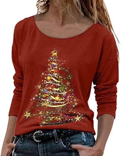 Femei cămașă Tricou de Crăciun tricou cu mânecă lungă cu gât rotund bluză top top top tops tricou bluză cămașă