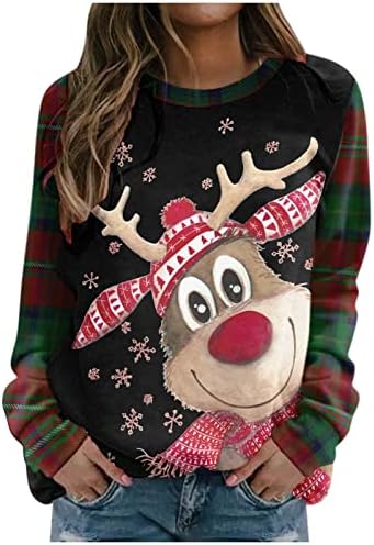 Fandream Femei Crăciun Tricou Crăciun Imprimare Cowl Gât Tricouri Îngroșarea Supradimensionate Femei Maneca Lunga Topuri