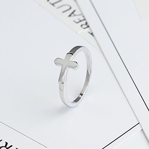 Bvela 925 sterling Silver Christian sideways Cross inel pentru femei cadou de Paște Bijuterii minimaliste, Mărimea 6-8