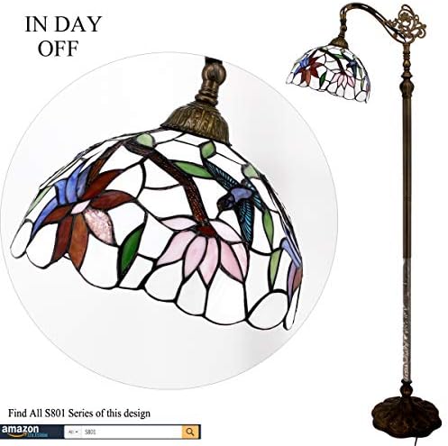 Werfactory Tiffany Lampa de podea Colițist cu flori Floare Lintă Arcuită Lăbăvă Arcuită 12x18x64 inci GOOSECKECK CORNER reglabil