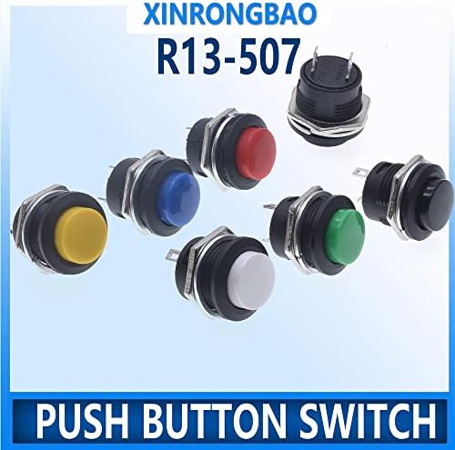 Comutatoare de buton de momentan de resetare de 10 pcs 16pcs 16mm 6A/125VAC 3A/250VAC Buton rotund R13-507 Negru verde roșu
