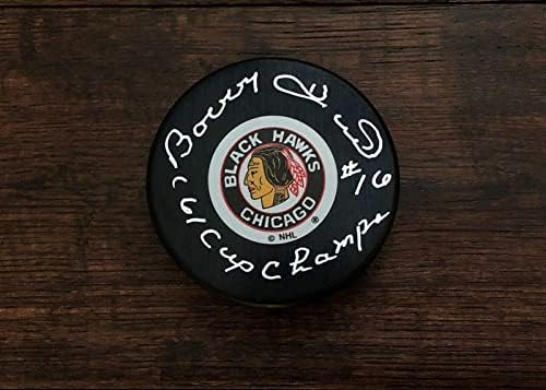 Bobby Hull Chicago Blackhawks a semnat pucul de hochei autografat 61 Cup Champs JSA-pucuri NHL autografate