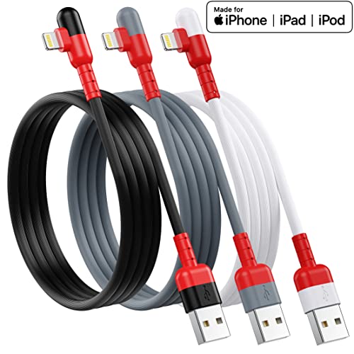 3colorful iPhone încărcător Lightning cablu 10ft 3Packs 90 de grade dreapta Cablu de încărcare, Apple MFi certificate pentru Apple încărcător, iPhone 13/12/11 / SE / Xs / XS Max / XR / X / 8 Plus / 7/6 Plus