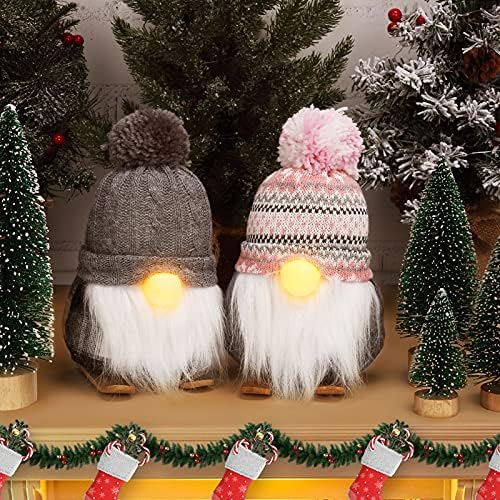 Adeeing Christmas Gnmoes Plush, 2 Pack Gnome Decorațiuni de Crăciun cu LED Lumină Croșetă Marea ușoară pălărie Suedia Tomte