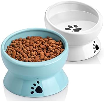 Nucookery set de boluri de apă pentru hrană pentru pisici ridicate, boluri de pisică înclinate din ceramică pentru pisici mici