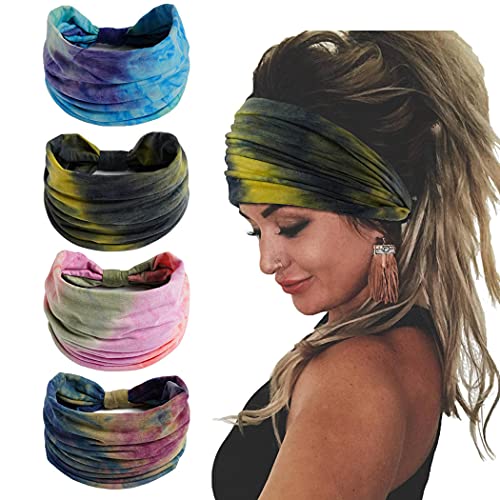 Gangel Boho Headbands Tie Dye Fabric Turban Head Wraps eșarfă largă de păr Yoga Running Accesorii de păr pentru femei și fete