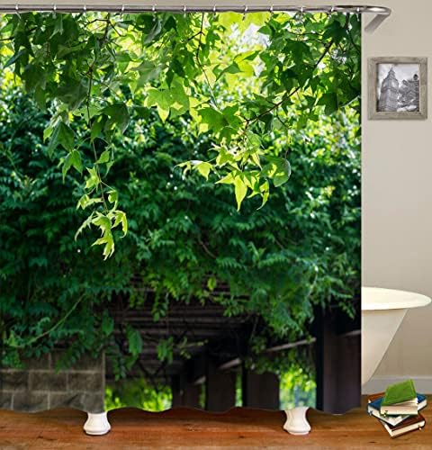 Perdele de duș, decorare naturală a plantelor de plante verzi plante și de baie de viță de vie 72 x 72 inci țesătură din poliester pentru perdea de baie set cu 12 cârlige