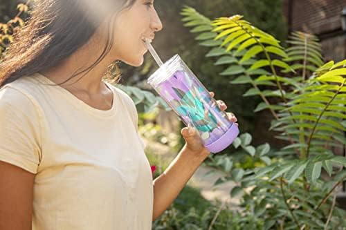 Ello Peak Double Wall Plastic Plastic Tumbler cu paie, 22 oz, floral violet