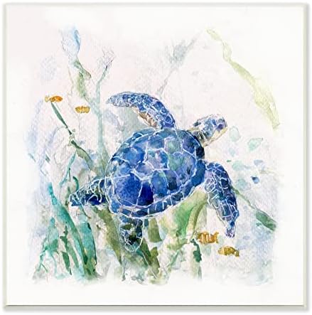 Stupell Industries Pleasant Aquatic Blue Turtle Turtle Swimming Ocean Planturi, design de Sally Swatland