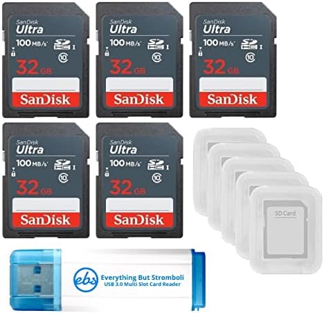 SanDisk 32gb card de memorie Ultra SD 5 Pachet SDHC clasa UHS-I 10 pachet cu 5 cazuri de card SD & 1 Totul, dar Stromboli 3.0 cititor de carduri
