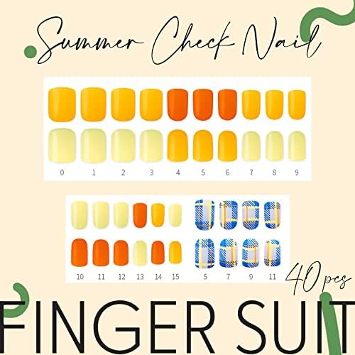 Finger Suit Press-on-Blage 40pcs sicriu, unghii false pătrate pentru sfaturi cu degetele proiectate pentru doamne, cele mai